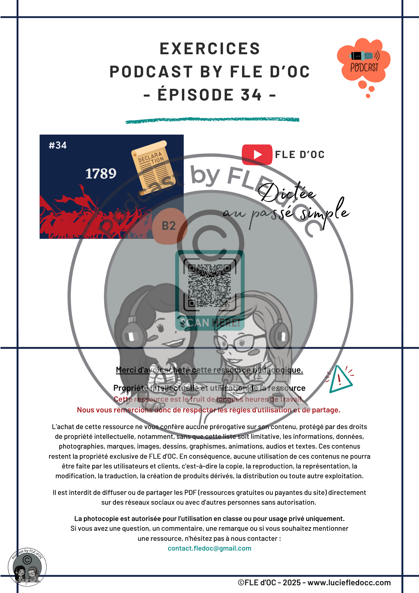 Exercices Podcast by FLE d'OC - Dictée au passé simple (#34) – Image 2