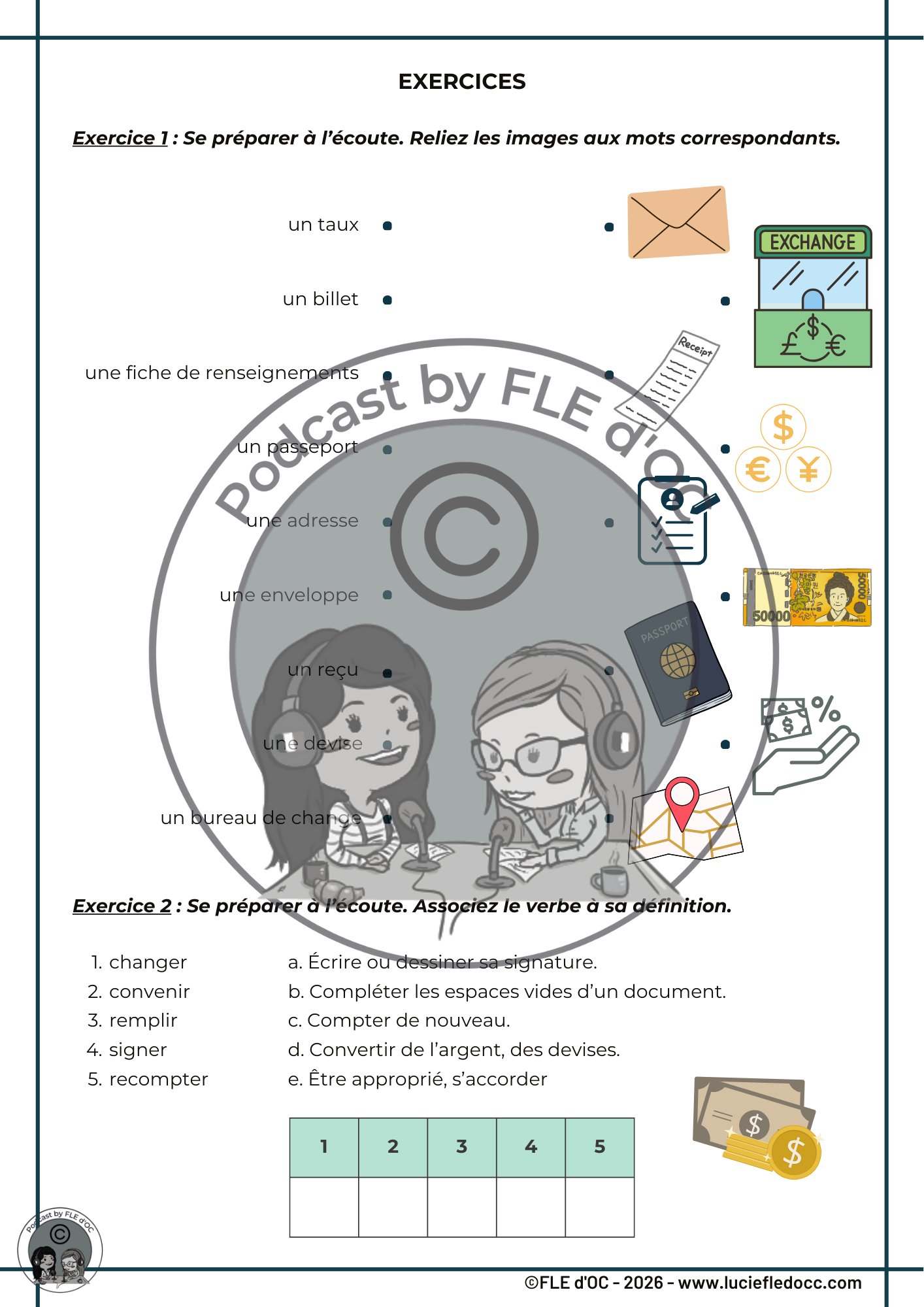 Exercices Podcast by FLE d'OC - Au bureau de change (#35) – Image 3