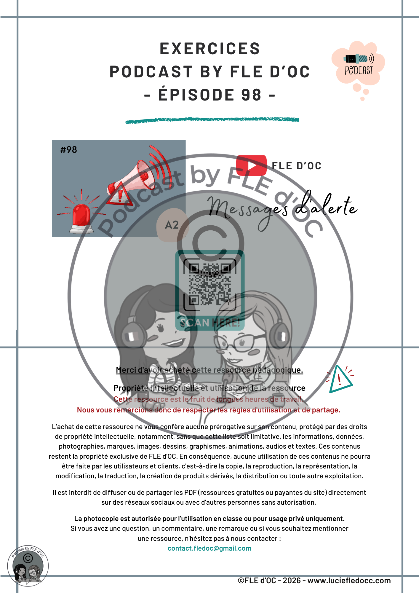Exercices Podcast by FLE d'OC - Messages d'alerte (#98) – Image 2