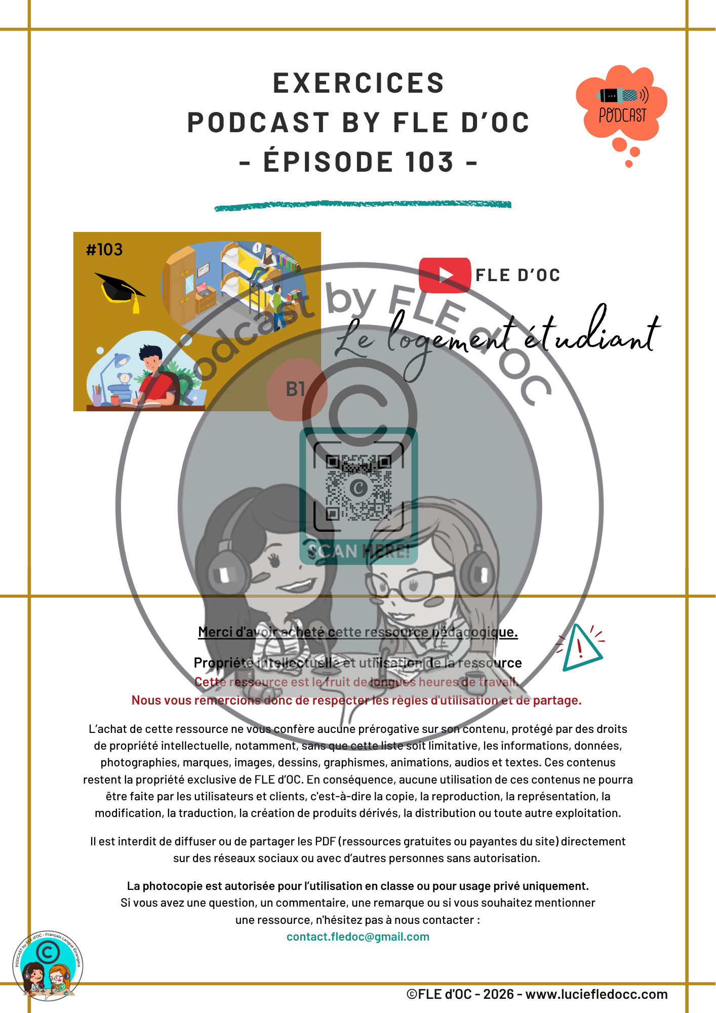 Exercices Podcast by FLE d'OC - Le logement étudiant (#103) – Image 2