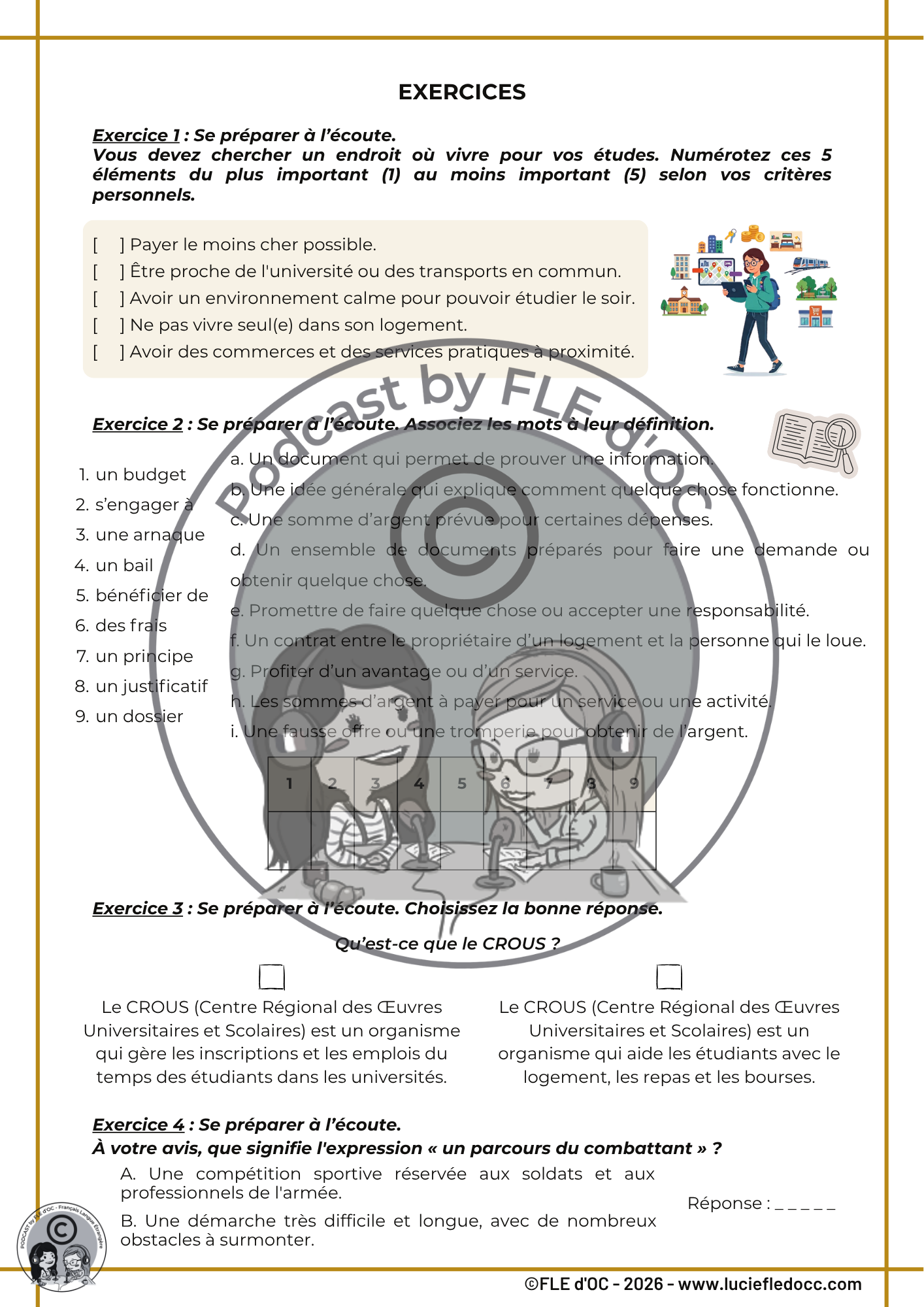 Exercices Podcast by FLE d'OC - Le logement étudiant (#103) – Image 3