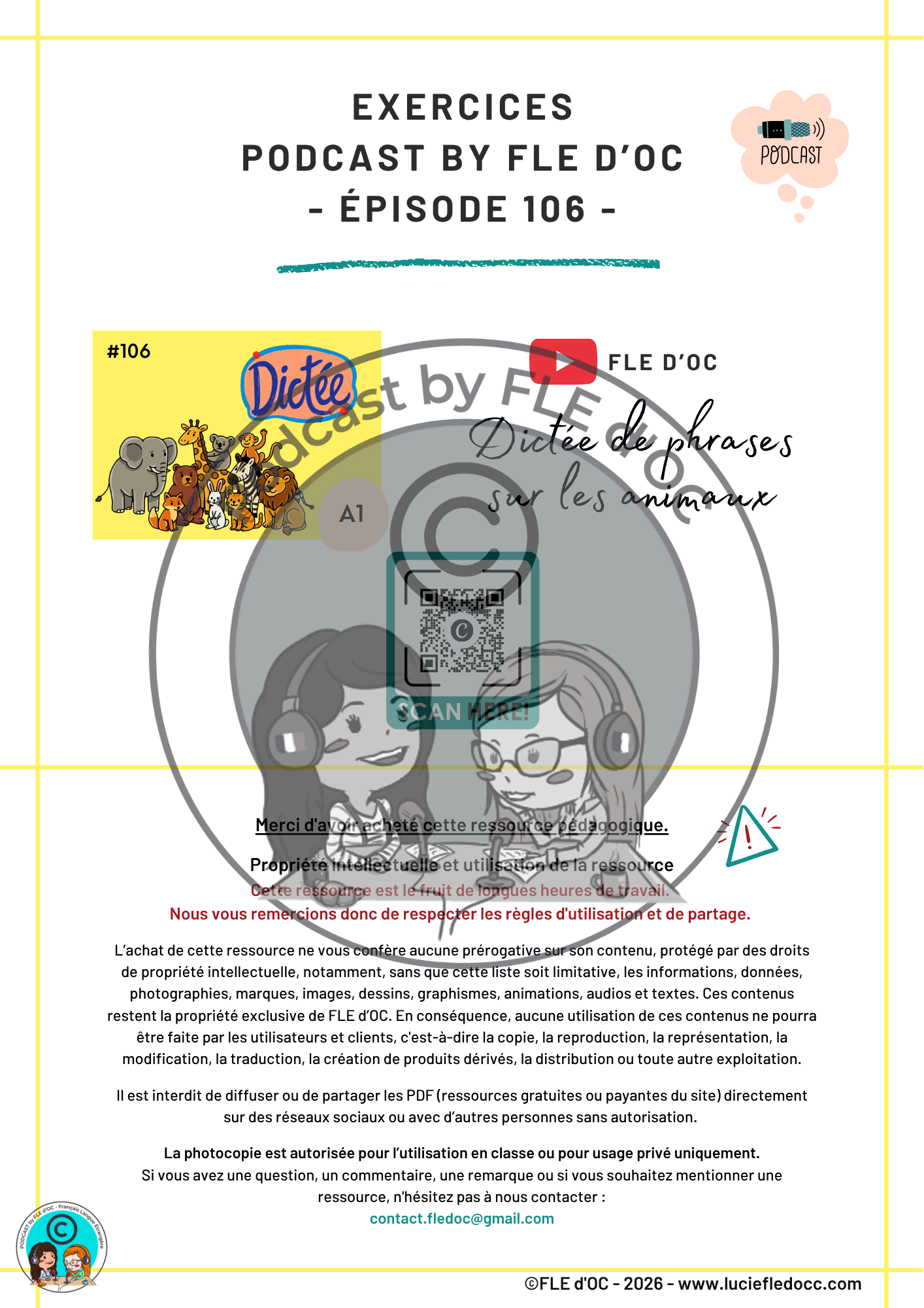 Exercices Podcast by FLE d'OC - Dictée sur les animaux (#106) – Image 2